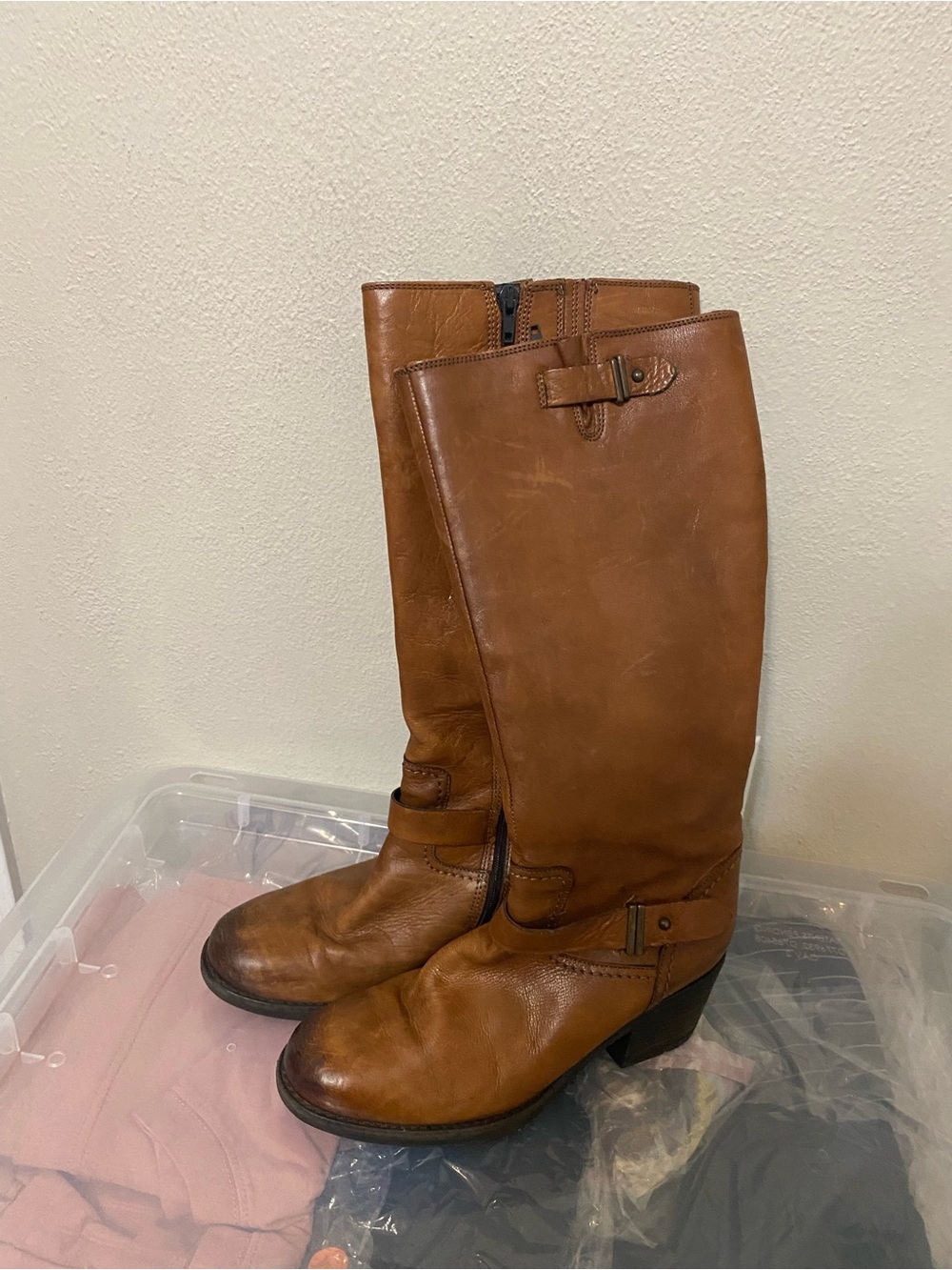 Clarks Tan Leather Knee-High Heeled Boots